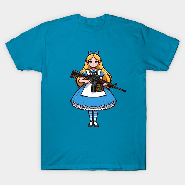 Tactical Wonderland Odyssey Tee: A Unique Twist on Alice's Journey T-Shirt by Rawlifegraphic